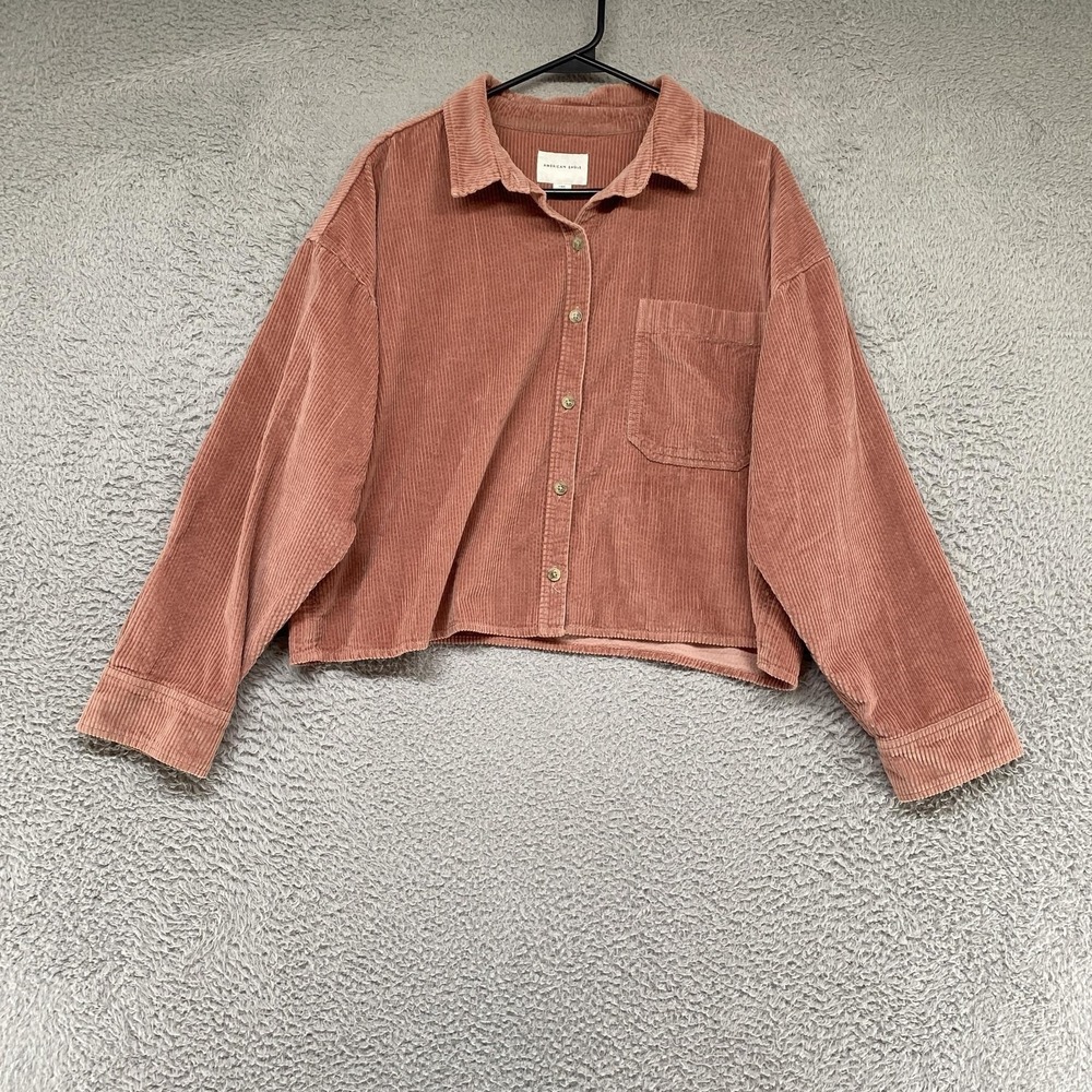 American Eagle Corduroy Shacket Womens Large Pink Cropped Button Up Boxy